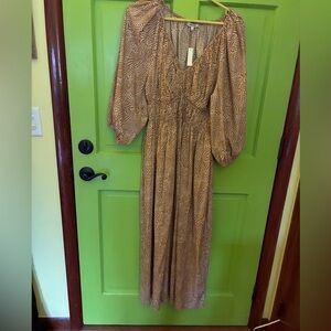 Madewell Long Sleeve Brown Patterned Dress